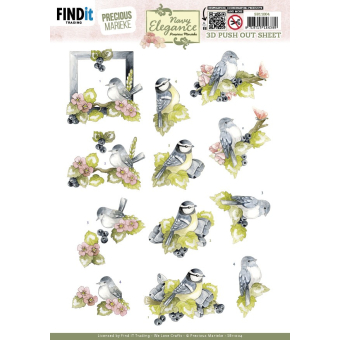 3D Push Out - Precious Marieke - Navy Elegance - Blue Birds