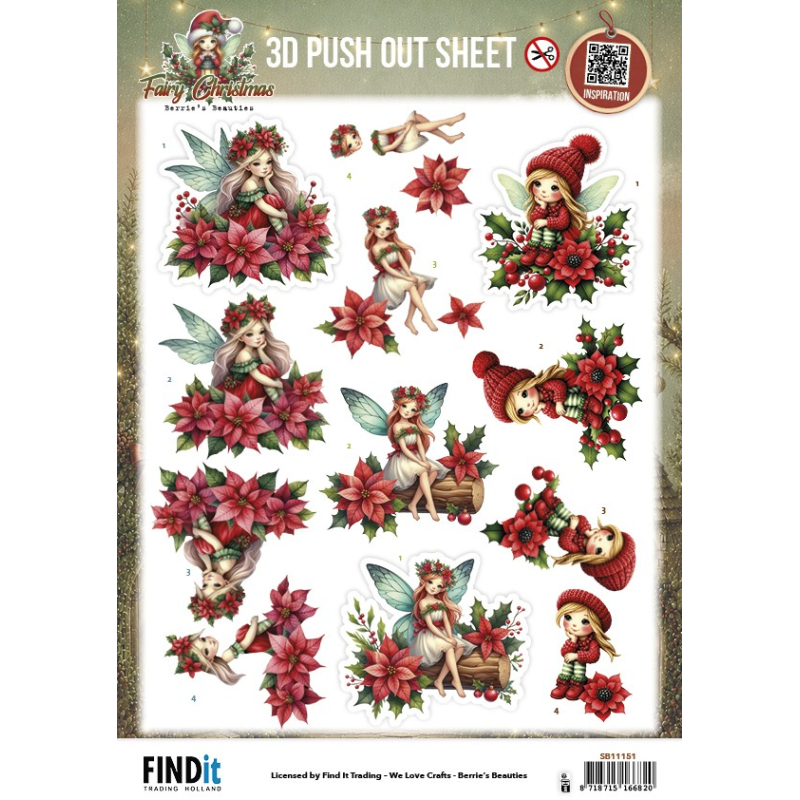 3D Pushout Sheet - Berries Beauties - Fairy Christmas - Poinsettia