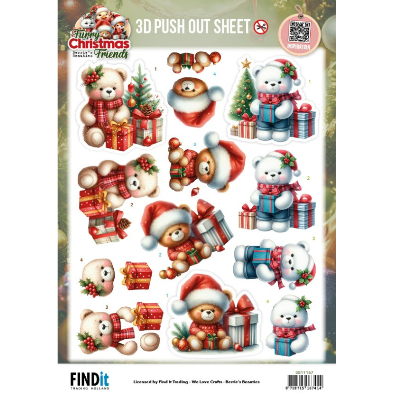  3D-Push Out - Berries Beauties - Furry Christmas Friends - Christmas Bear