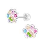 K3: Zilveren oorstekers K3 collectie, roze dierenpoot met gekleurde kristallen