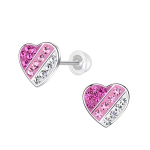 K3: Zilveren oorstekers K3 collectie, hart in roze tinten met kristallen