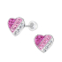 K3: Zilveren oorstekers K3 collectie, hart in roze tinten met kristallen