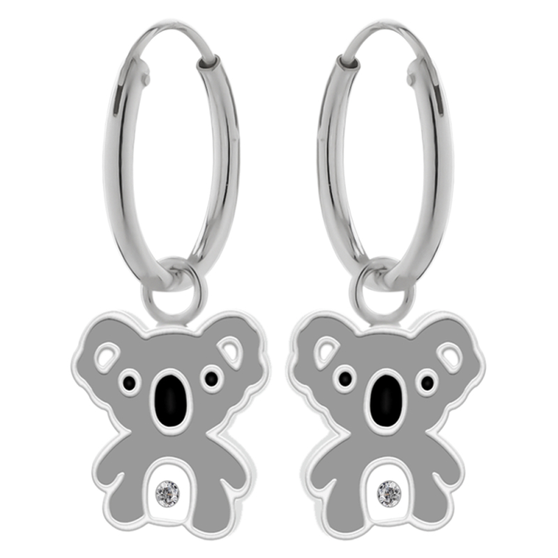 Oorhangers zilver koala beer met kristal