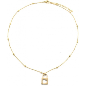 Ketting rvs goudkleurL slotje met hartje