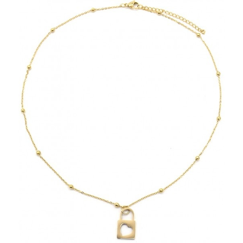 Ketting rvs goudkleurL slotje met hartje