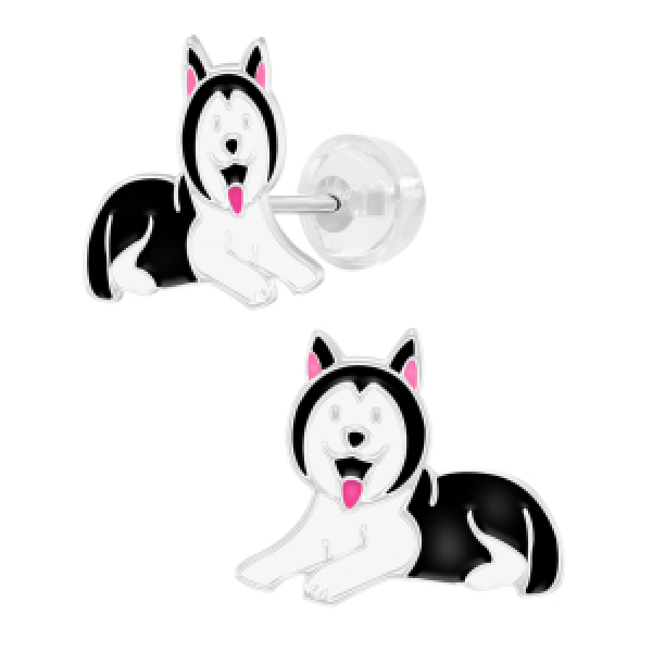 Oorknopjes zilver husky hond