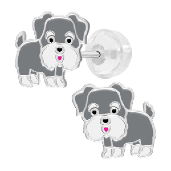 Oorknopjes zilver schnauzer hond