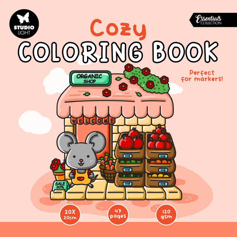 Studio Light • Essentials Coloring Book Cozy Organic Shop 200x200x7mm 48 Sheets nr1