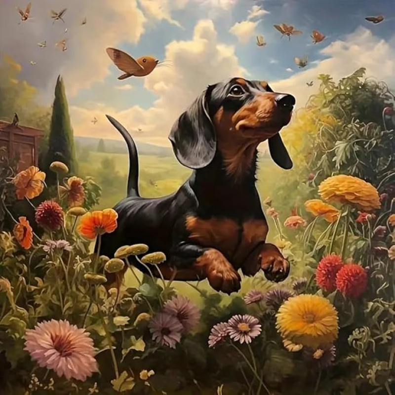 Damond painting canvas 40x30cm, painting 35x25cm: Teckel
