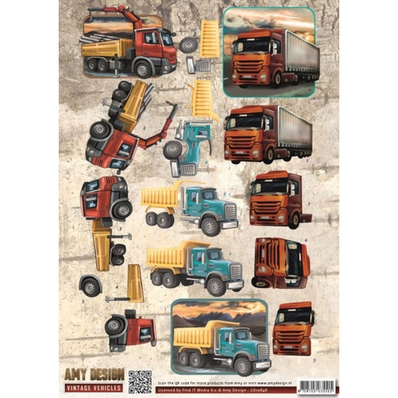 3D knipvel Sheet - Amy Design - Vintage Vehicles - Trucks