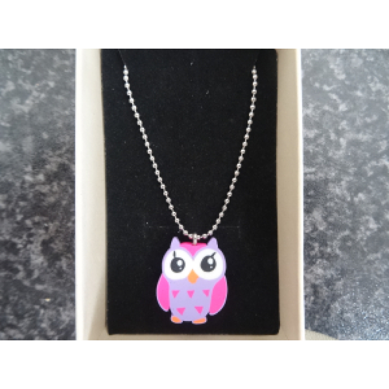 Kinderketting als hanger een uil in rose/paars