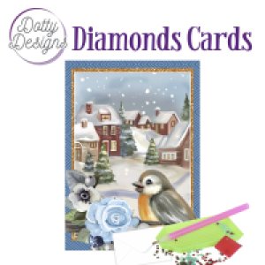 Dotty Designs Diamond Cards - Birds in a snowy christmas village1160
