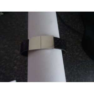 Armband leer met rvs sluiting (14 a 15 mm breed) zwart in diverse maten