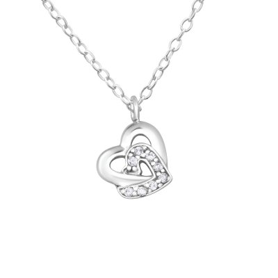 Zilveren ketting double heart met zirkona's.