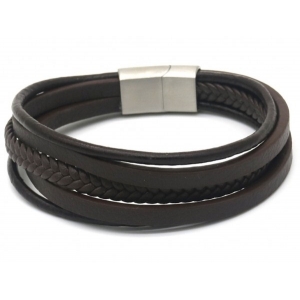 Armband leer met rvs sluiting bruin 21cm