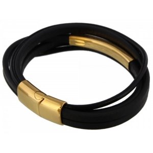 Armband leer zwart goud 21cm