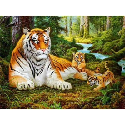 Hi Stone Diamond painting pakket 50x40 (43.5 x 32.5cm): Tijger met jongen