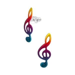 Oorknopjes zilver muzieknoot in regenboogkleuren