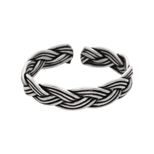 Zilveren teenring, driedubbele gevlochten dunne banden