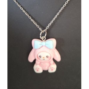 Kinderketting monster rose met witte strik