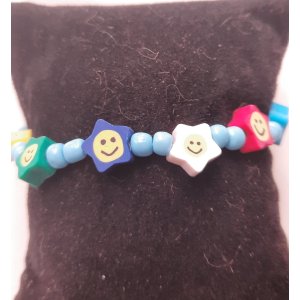 Kinderarmband met kralen 16cm gekleurd met ster smiley's