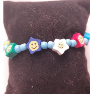 Kinderarmband met kralen 16cm gekleurd met ster smiley's