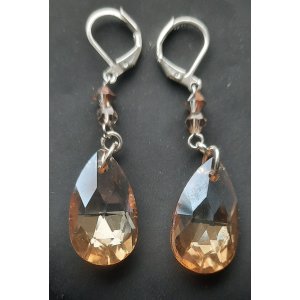 Oorbellen met glashanger light Topaz ( zilver)