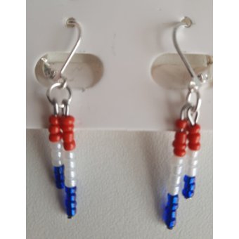 Oorbellen rood, wit, blauw  (zilver)