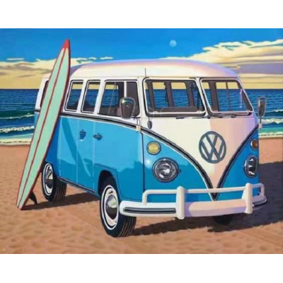 Mona Lisa diamond painting 50x40cm: vw busje blauw met surfplank